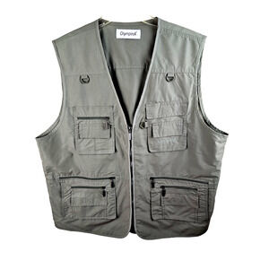 OlympinA Fishing Vest Mens XL Army green Utility Travel Multi Pocket Zip
